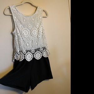 City Lights Lace Black and Ivory Romper